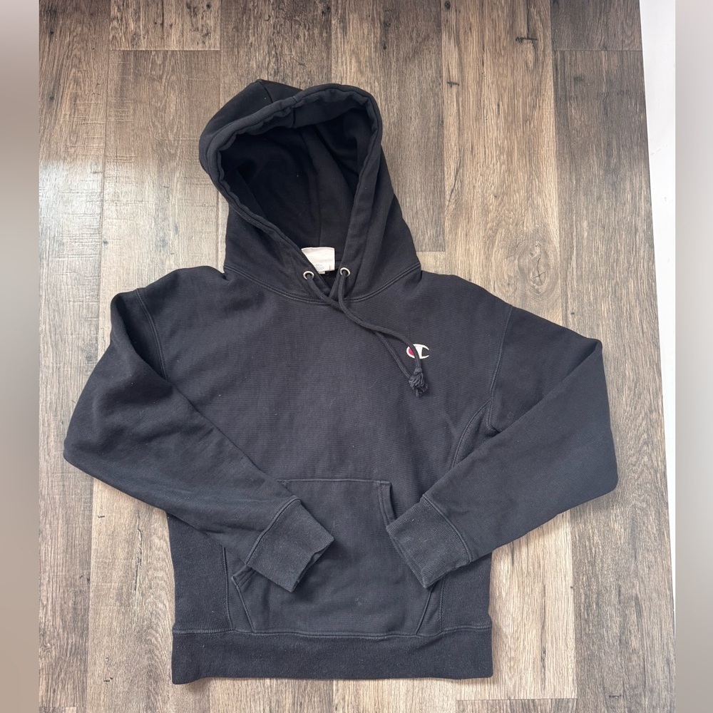 Champion Black Hoodie with Small Embroidered Logo